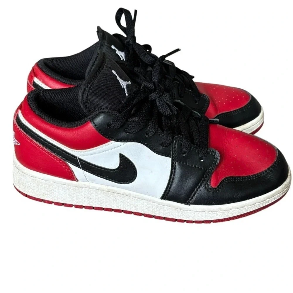 Nike Air Jordan 1 Low Bred Toe White Black Varsity Red Shoes 5.5Y 7 Women's‎